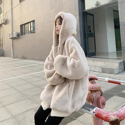 Kadın Moda Taklit Kürk Uzun Ceket Sonbahar Ve Kış Rahat Sıcak Kalınlaşmış Kapüşonlu Ceket