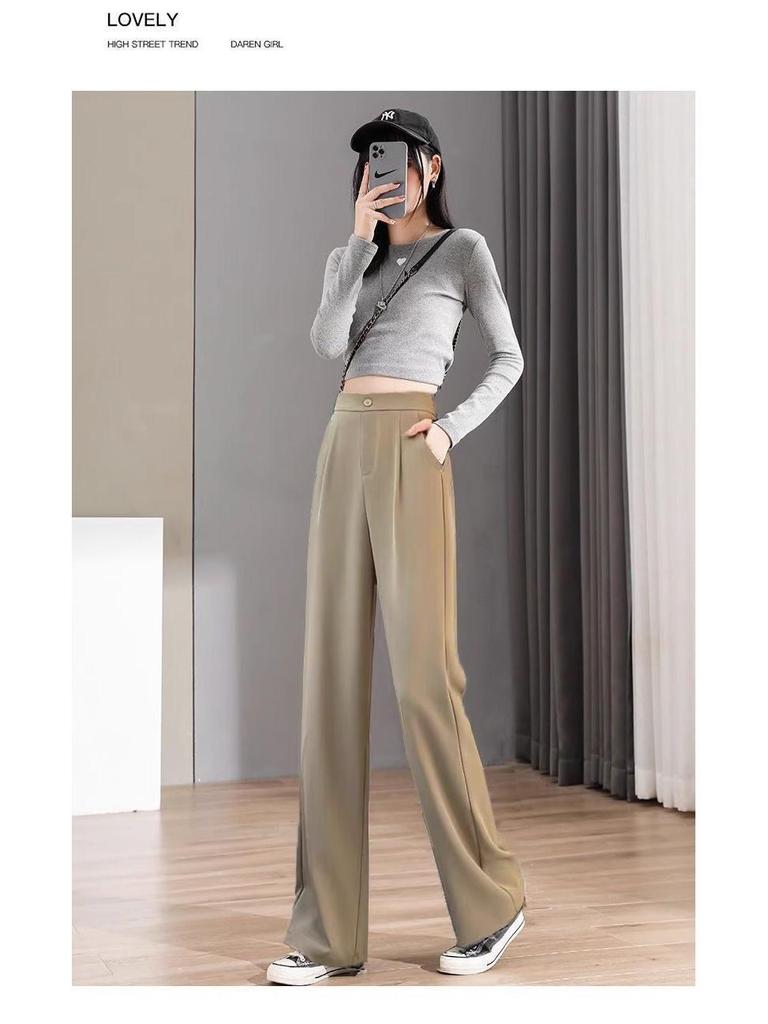 Women's Black Wide-Leg High-Waist Drape Pants - Spring 2024 Fashion