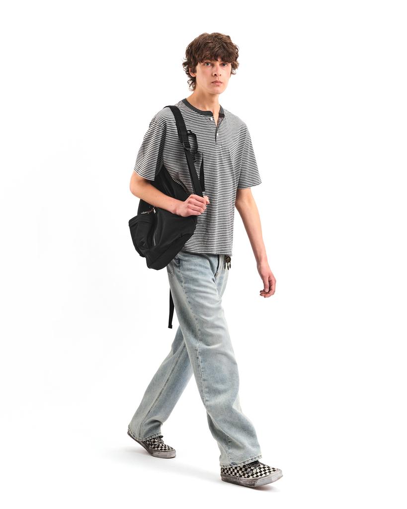 Pokeopeiseu Stripe Henley Neck T-Shirts Gray