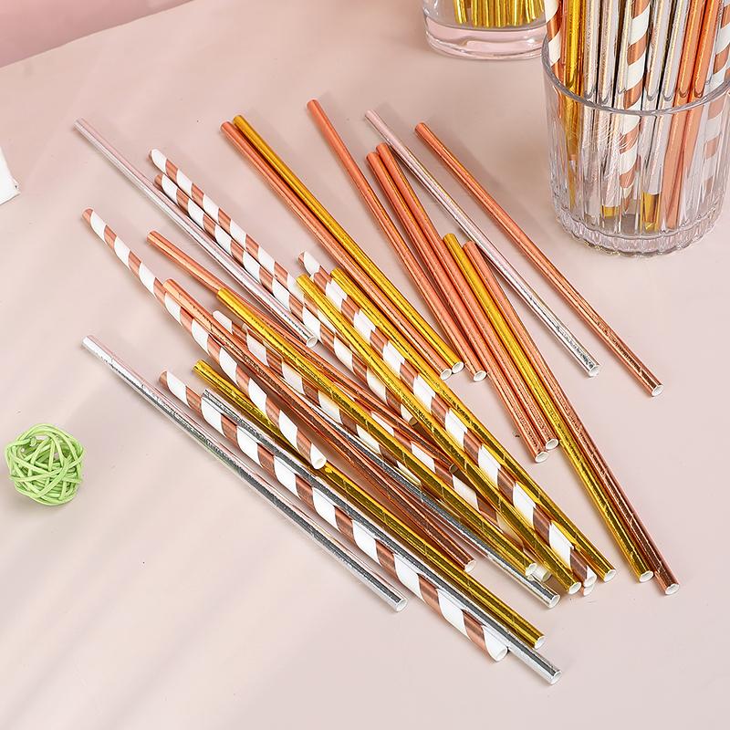 50/100pcs Disposable Paper Drinking Straws for Wedding Bridal Shower Birthday Party Decoration Baby Shower Favors Supplies