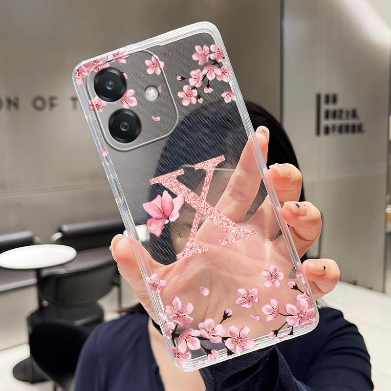 Letter Case For OPPO A40 A40m A60 (LATAM) OPPO A20 Fundas Fashion Flower Cover Transparent Soft Silicone TPU Clear Phone Casing