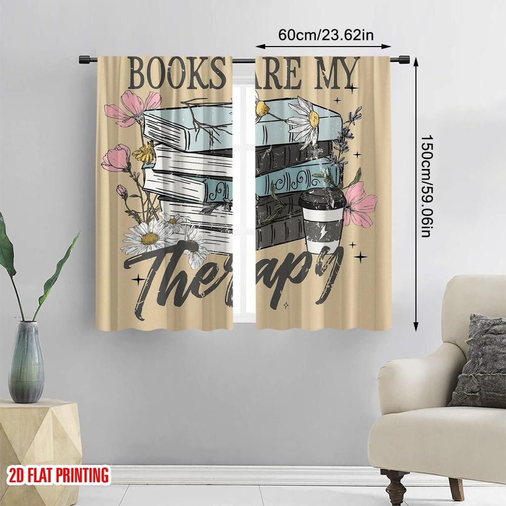 2 Stück, 2D-Flachdruck Vorhänge Digital bedruckt Buch Glück Vielseitiger Polyesterstoff (ohne Stange) Innendekorationen – Ideal für