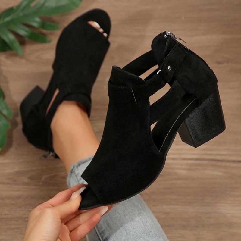 Fashion 2025 New Women Sandals Chunky High Heels Open Peep Toe Women Shoes Buckle Back Zipper
