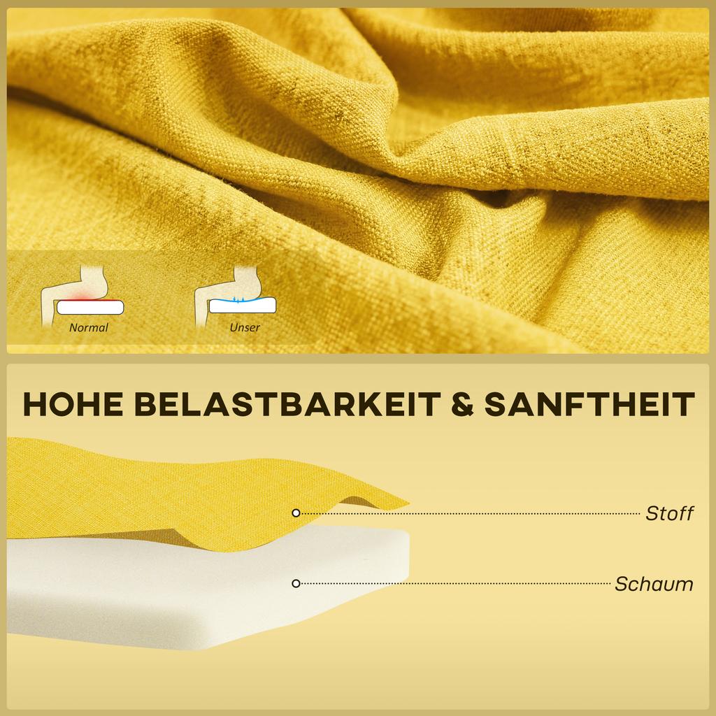 2-Seater Sofa, Soft Upholstery, Easy-Care Cover, up to 220 kg, 117 x 56.5 x 77 cm, Yellow