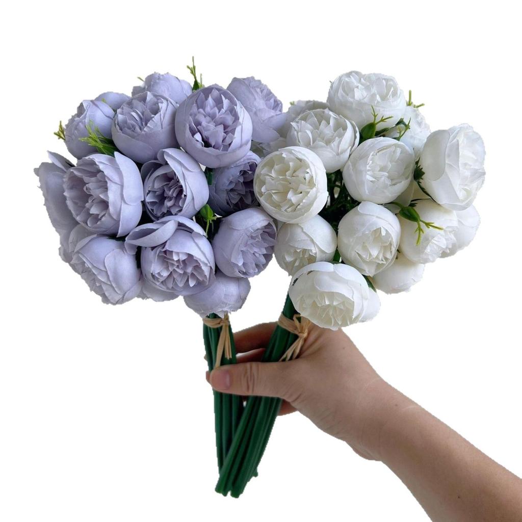 27-Head Small Rose & Peony Artificial Bouquet for Home Decor and Photography