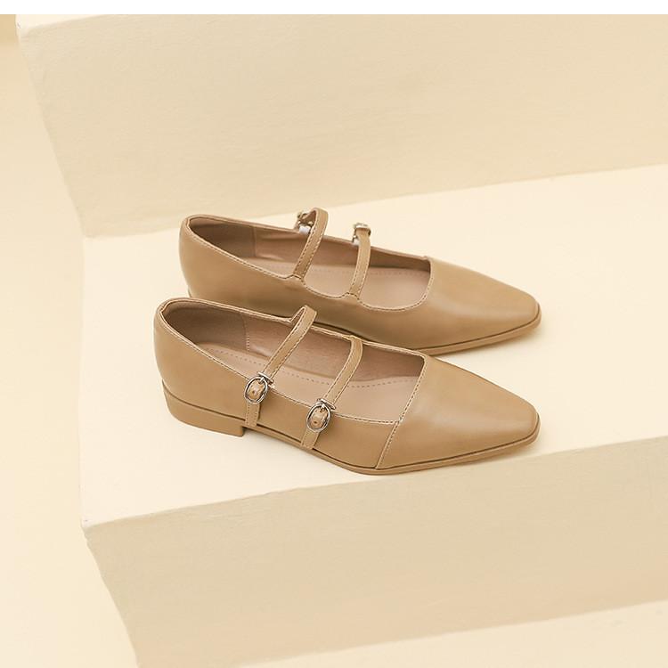 771-3 retro British style small leather shoes pointed Mary Jane shoes women's new French one-word buckle strap flat shoes