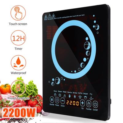 2200W Érintőképernyős Elektromos Indukciós Főzőlap Vízálló Időzítő Kristály Fűtőpanel Hotpot Főzőlap Tűzhely