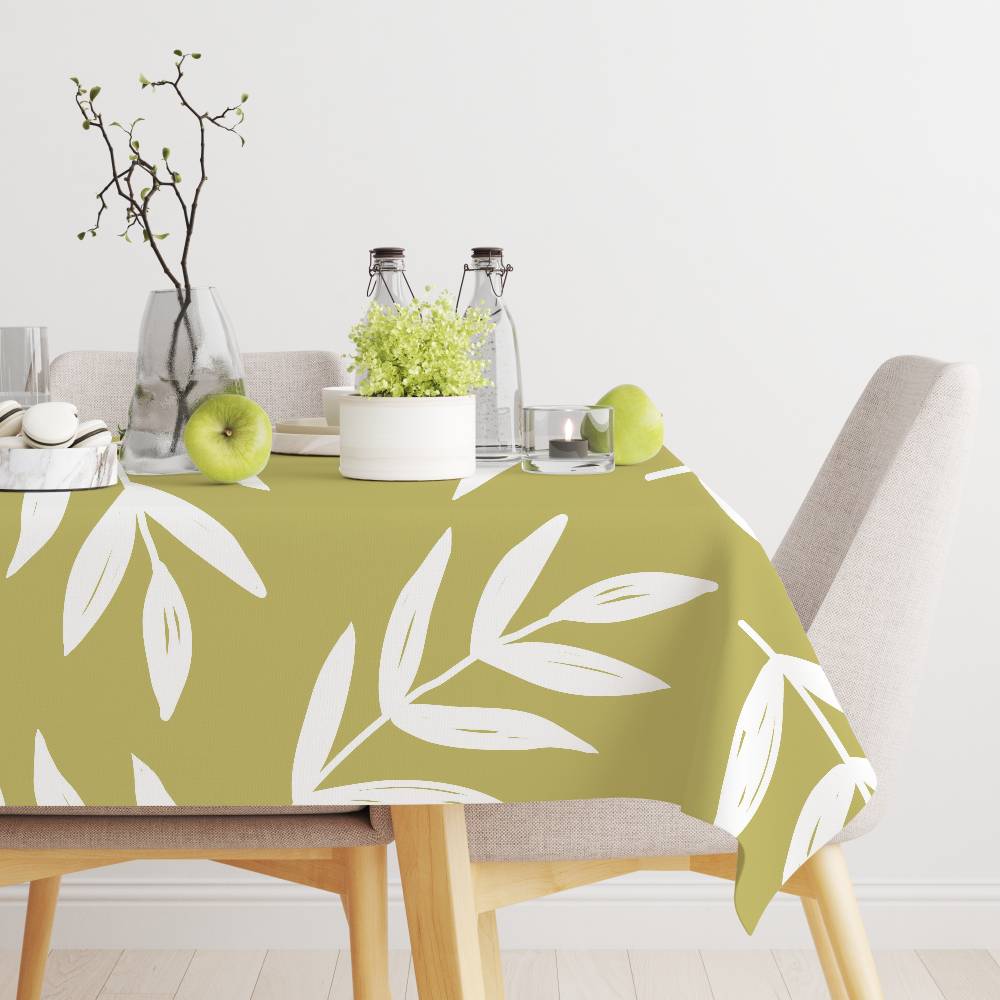 Plant Leaf (Green) Home Tablecloth - Waterproof, Anti-Stain, Rectangular For Dining Decor & Accessories