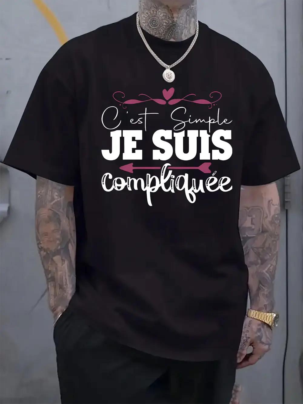 Black Je Suis Compliquée Graphic T-shirt - Casual Crew Neck S