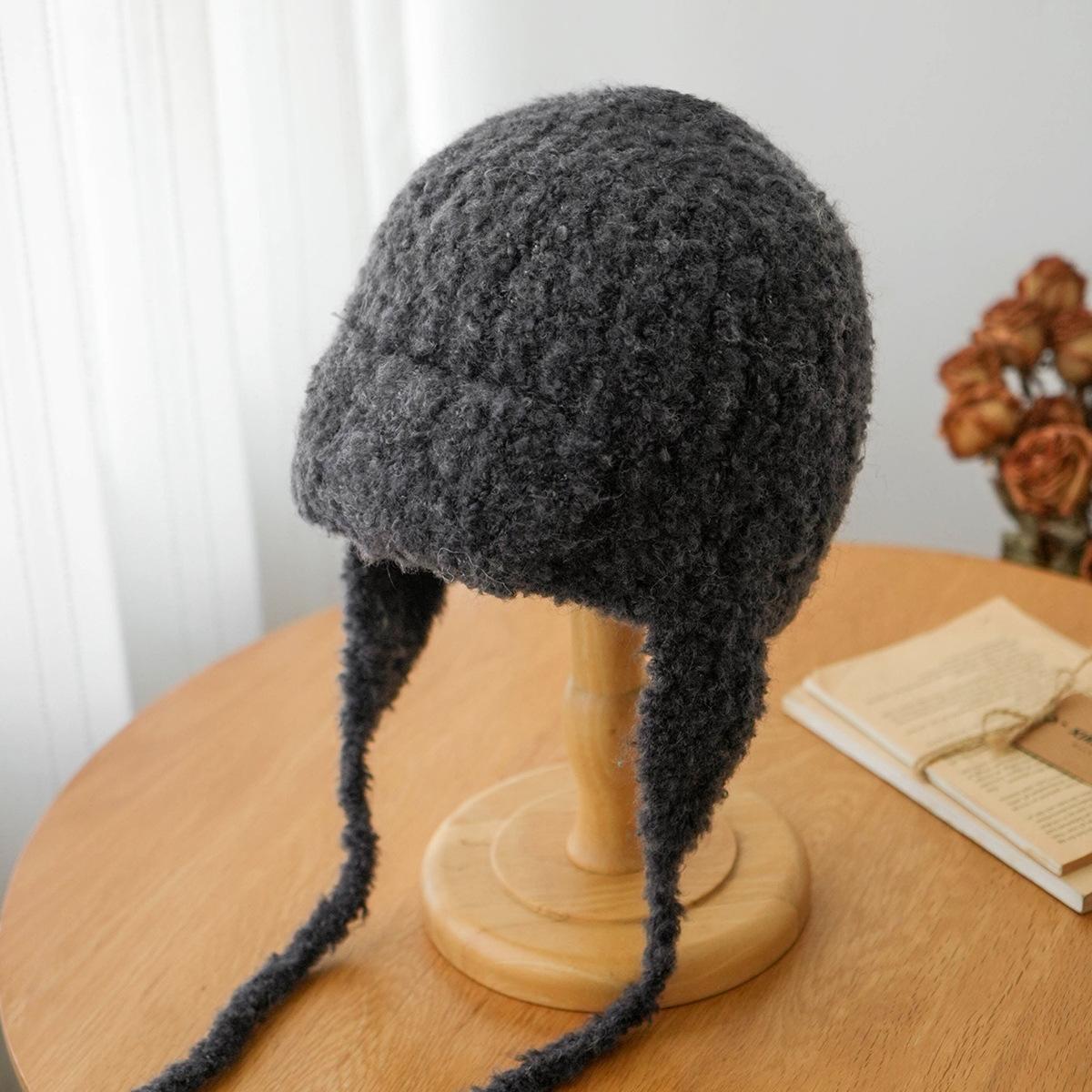 

Autumn and Winter Solid Color Ear Protection Flying Hat for Women Cycling Tethered Windproof and Warm Knitted Hat Niche Versatile Woolen Hat One Size