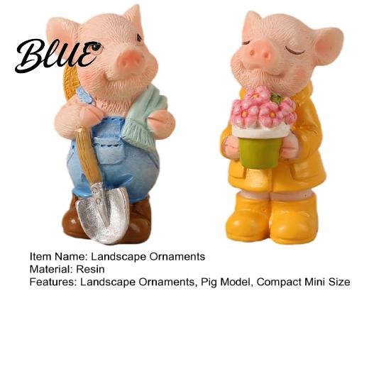Mini Gardening Statues 2PCS Micro Landscape Ornaments, Pig Figurines, Durable Flowerpot Embellishments Resin Waterproof for Potted Plant Landscaping