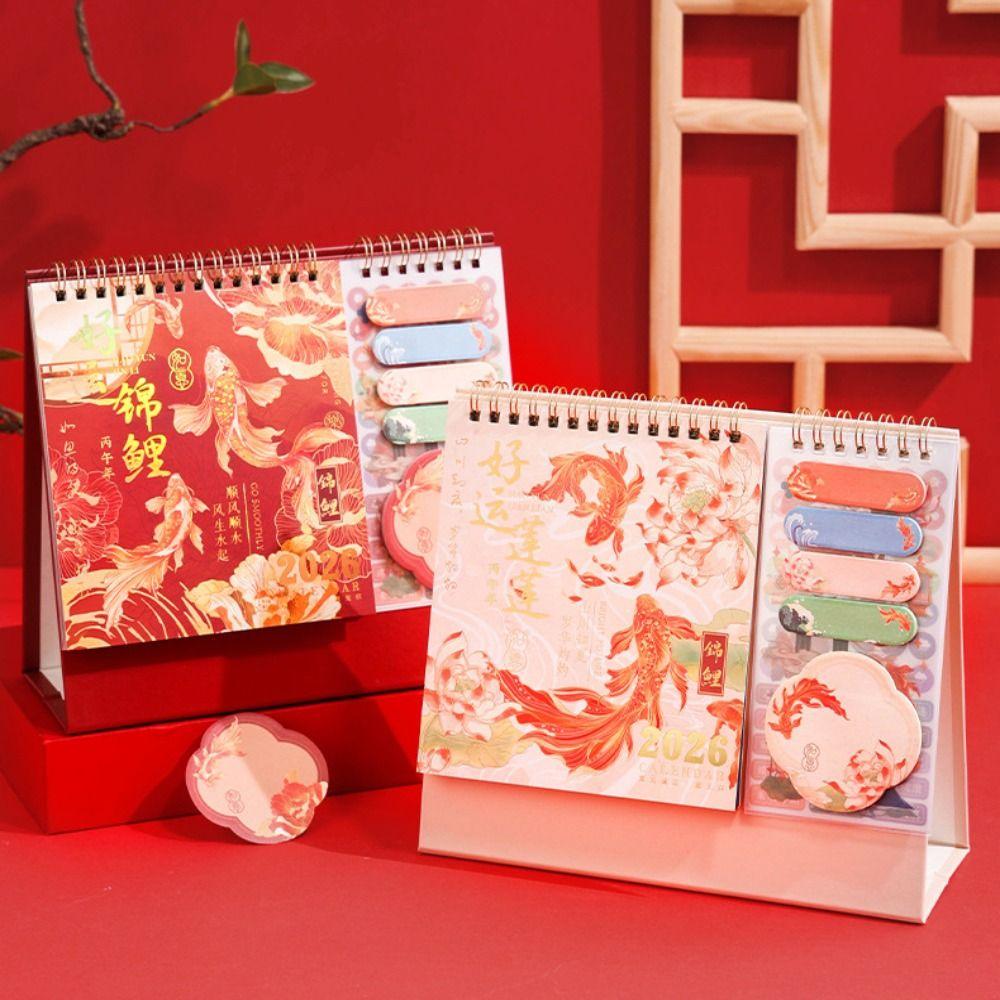 Chinese Style Desktop Paper Calendar Koi Fish Agenda Organizer  Home Office Supplies