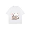Women's Short-Sleeve T-Shirt with Cute Cartoon Cat & Gray Pet Heart Print