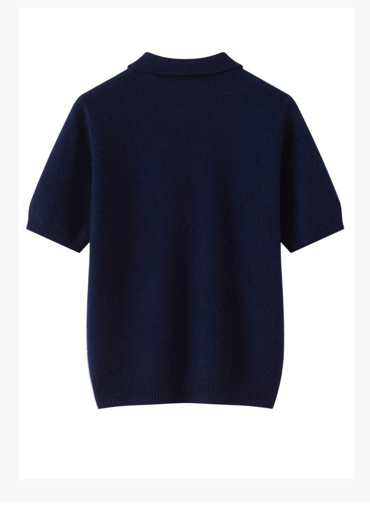 Women's Short-Sleeve Cat Jacquard Polo Cashmere Knit Tee