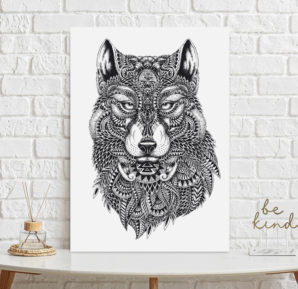 Poster Black and White Wolf Sketch Illustration