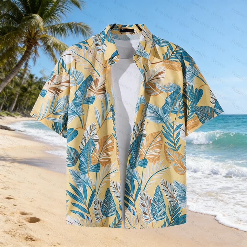 2026 New Flowers Coconut Tree Men 3D Hawaiian Shirt Summer Beach Short Sleeve Shirt Lapel Single Button Shirt Plus size Tops