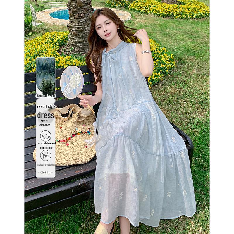 Tencel Embroidered A-Line Summer Dress S