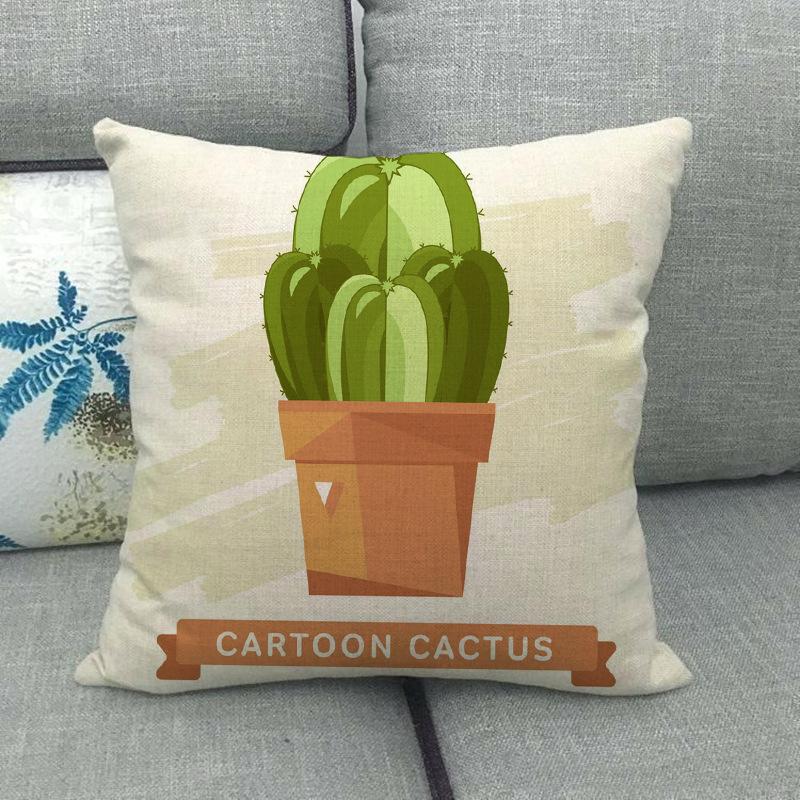 Cartoon Green Potted Cactus Digital Printing Short Plush Pillow Covers For Car Sofa Office Cushion Cover Home Goods 60X60Cm