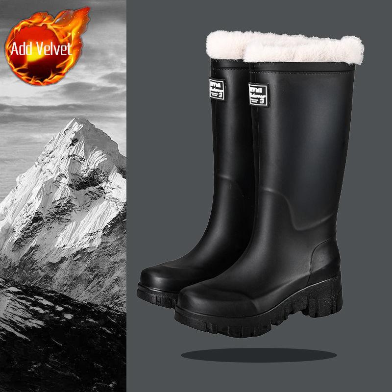 Damen wasserdichte Anti-Rutsch-Gummiregenstiefel mit hohem Bund und flauschigem Futter, langlebige Küchengaloschen für den Hausgebrauch