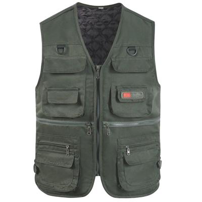 Winter Fishing Vest Multi Pockets Sleeveless Solid Color Thicken V Neck Keep Warm Cardigan Plus Size Men Winter Vest for Trip