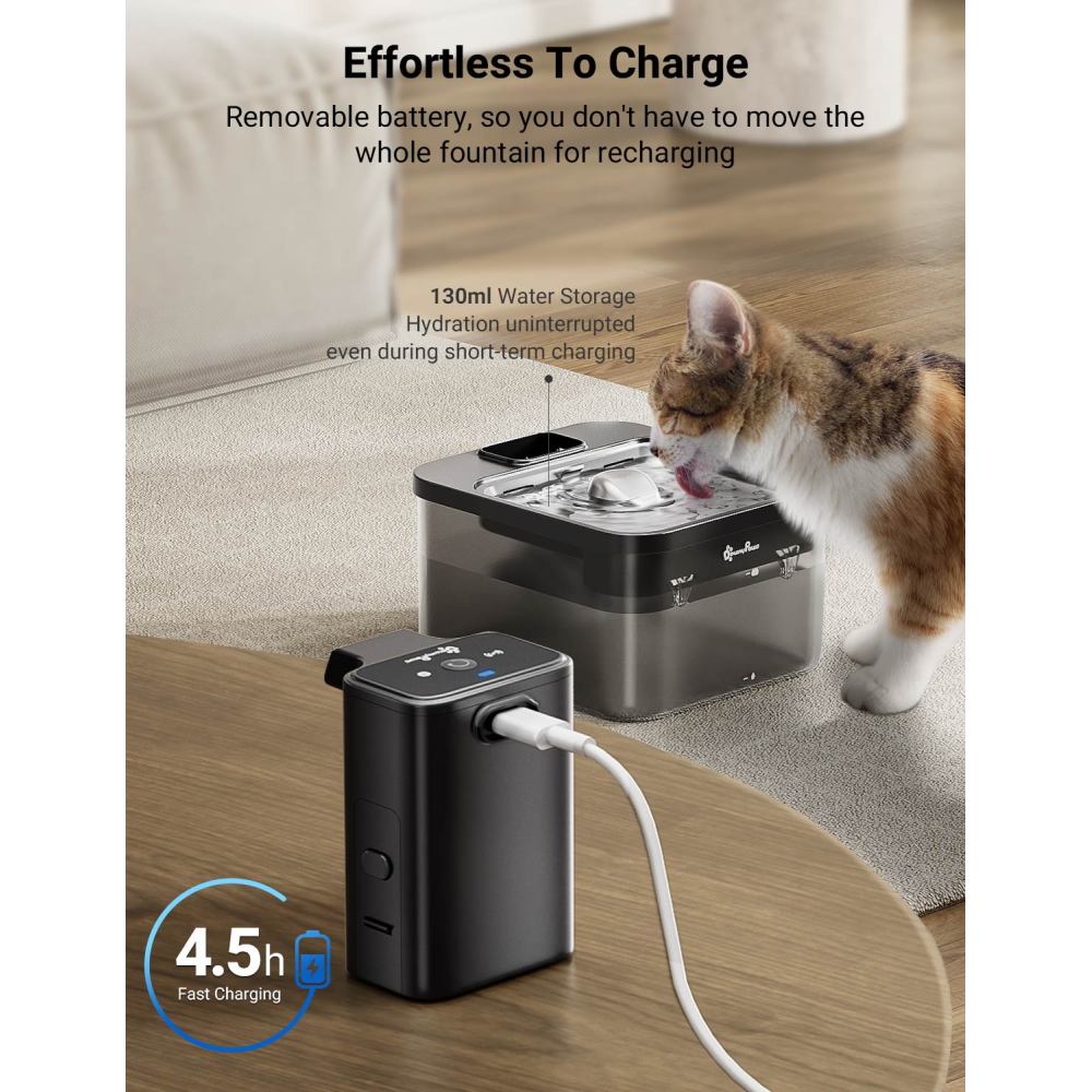 2,5l automatická nerezová napáječka pro kočky, bezdrátová napáječka pro domácí mazlíčky, 4000 mAh
