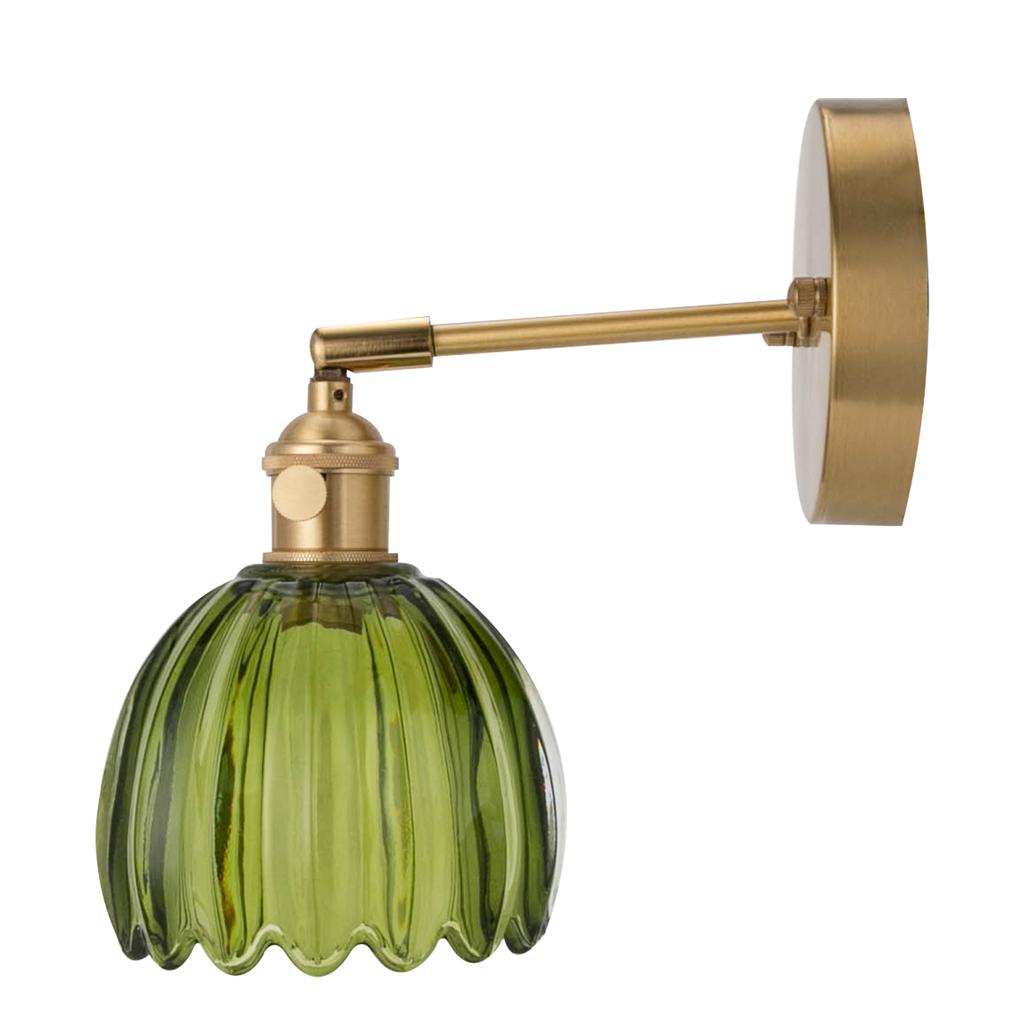 Vintage Wall Sconces with Cute Green Tulip Glass Lampshade 180 Degree Adjustable Brass Sconces Hradwired Modern Wall Lighting