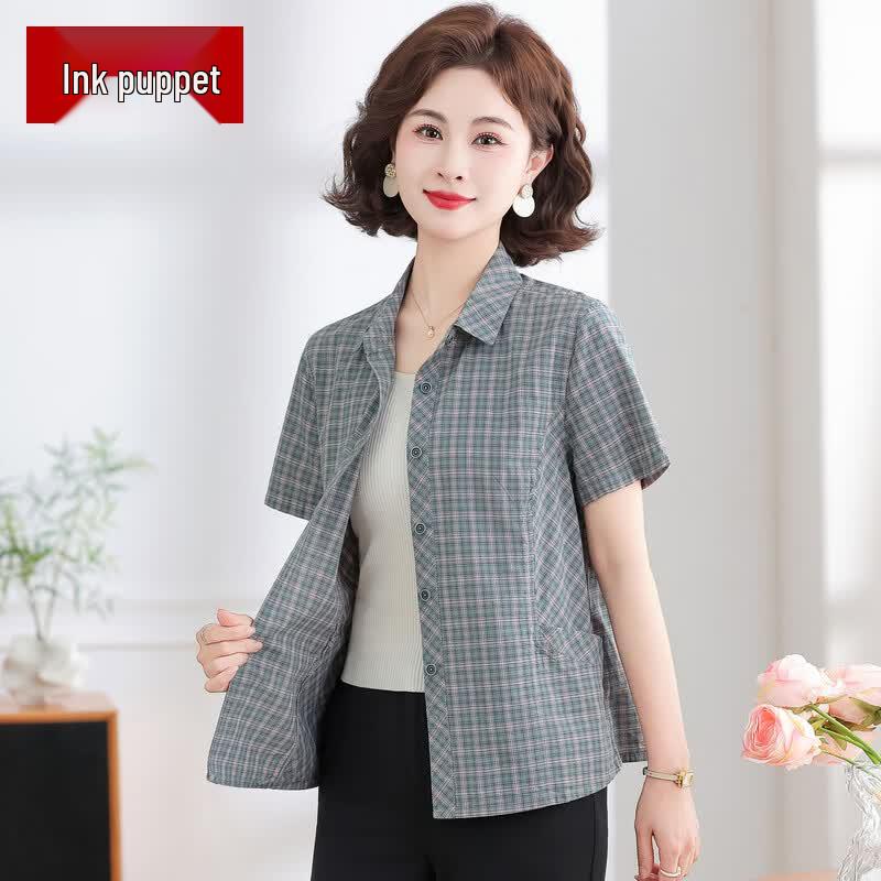 Mo ou Women s Summer Plaid Short-Sleeved Shirt L