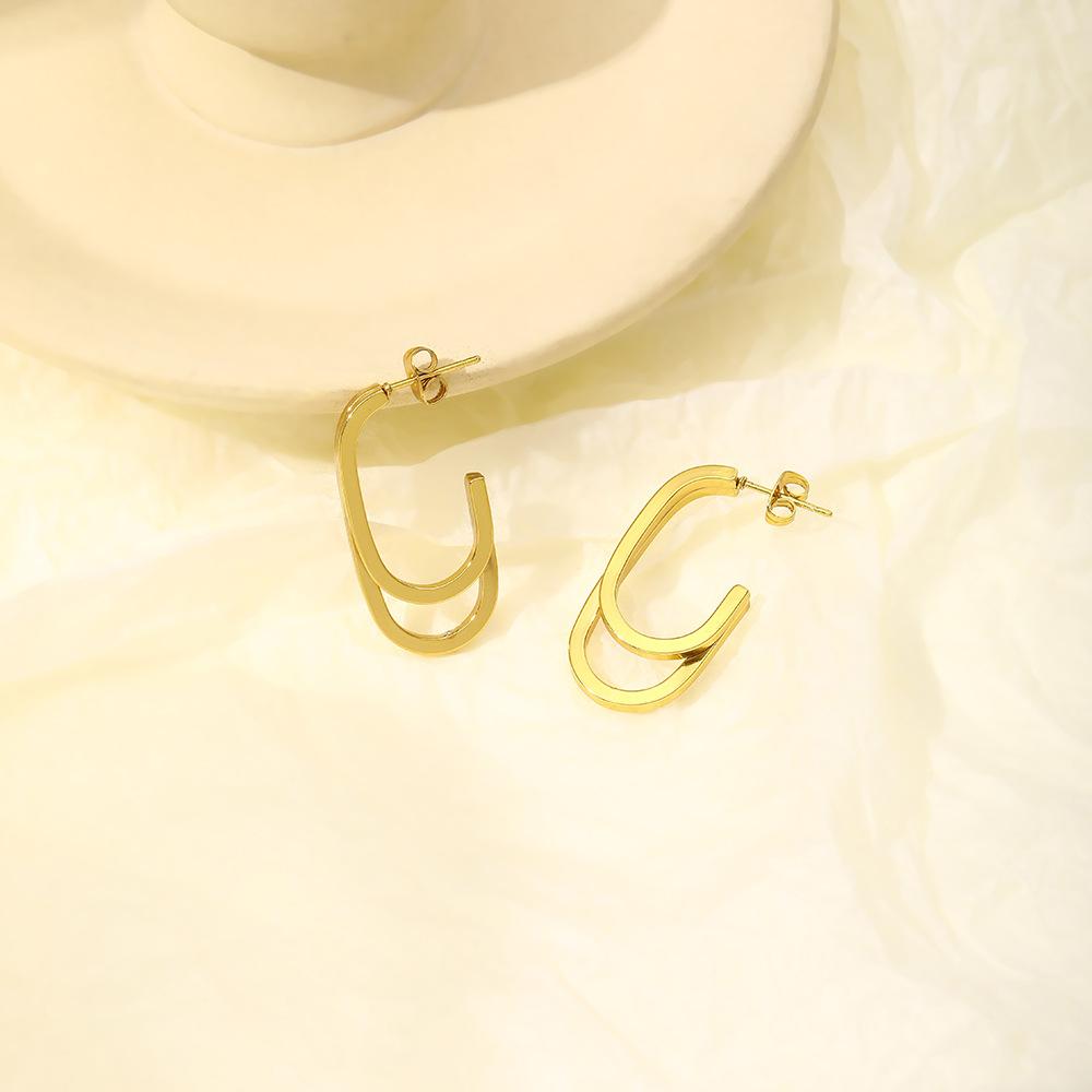 Fashion Personality Stainless Steel Stud Earrings High Light Luxury Square Geometric Earrings Femininity Niche Earrings