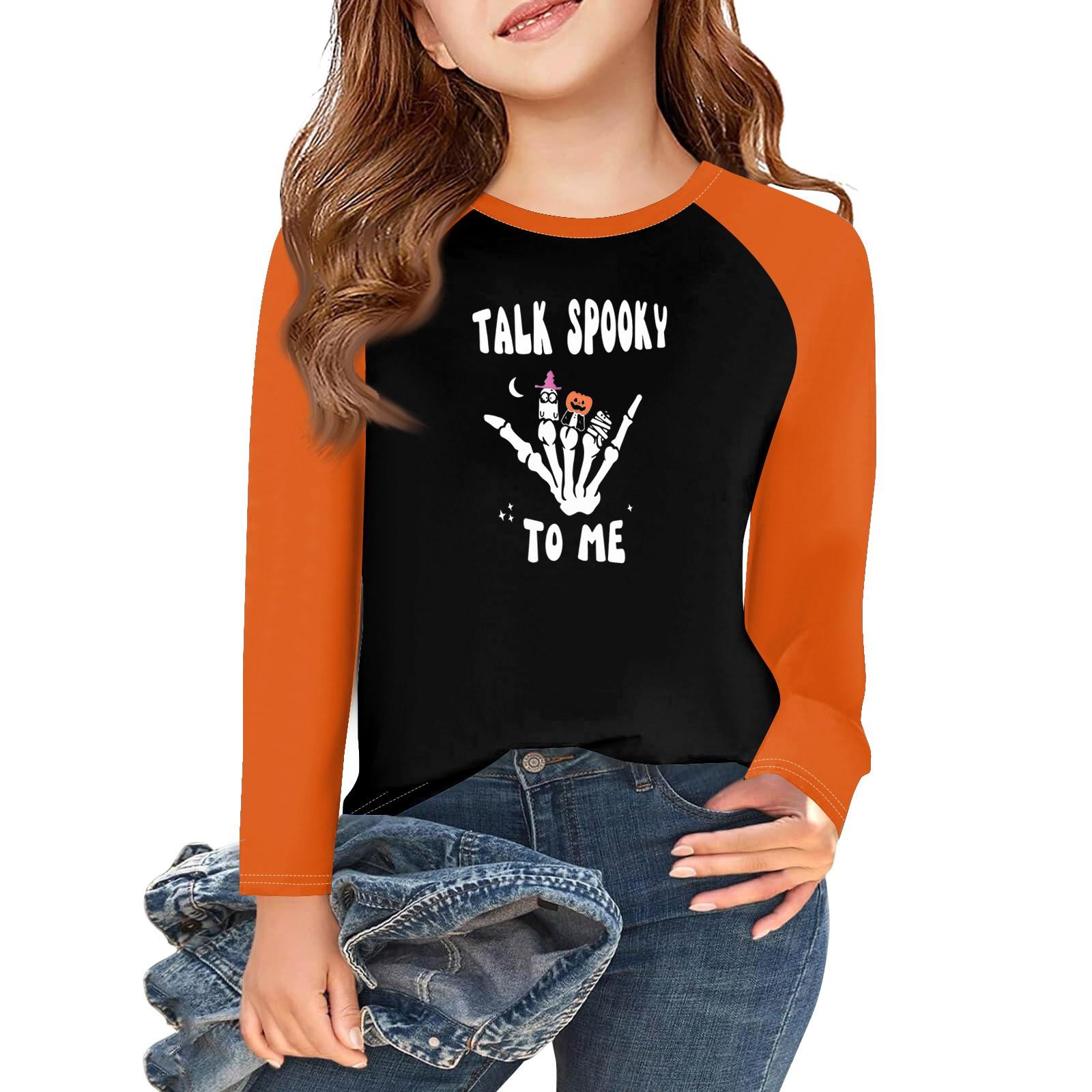 

Girls Long Sleeve Halloween Day T Shirts Kids Fall Tops Crewneck Basic Tees 5-14Y 110 бежевый