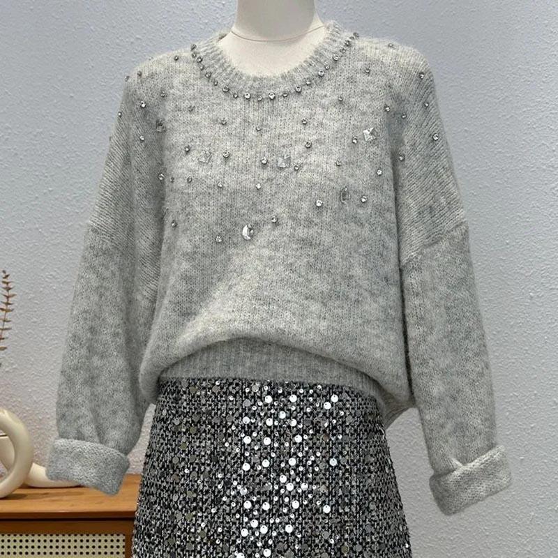 Sweater for Women Autumn Winter Thickened Pullover Warm Knitted Stretchy Long Sleeve Oversize Jumper Tops