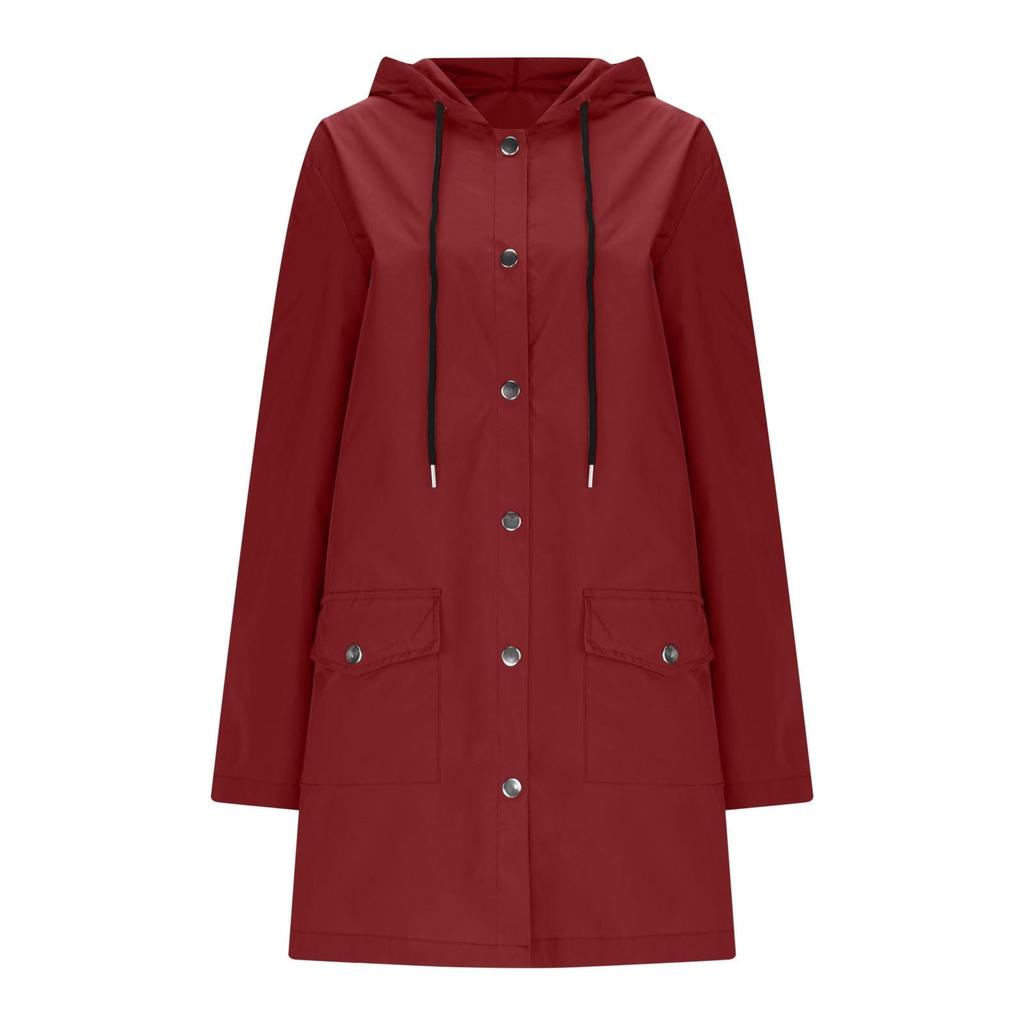 Damen Solid Stripe Regenjacke Outdoor Plus Wasserdichter Regenmantel mit Kapuze und winddicht
