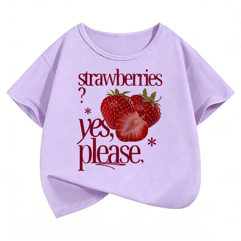 T-shirt Estiva con Fantasia di Fragole per Bambini, Manica Corta, Abbigliamento per Ragazzi e Ragazze, Top Carino