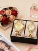 Luxury Couple Quartz Watch with Diamond Roman Dial Calendar Steel Band Couple Watch Set