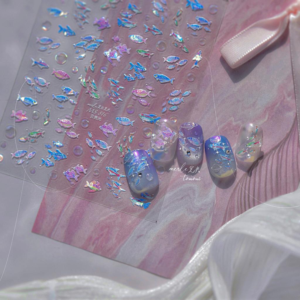 Shiny Blowing Bubble Nail Decorations Stickers 5D Shell Light Love Cat Bubble Transfer Slider Sticker DIY Manicure Decals
