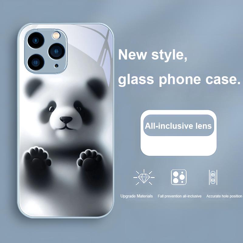 Black and White Bear Purple For Iphone 16 Plus 15 14 13 12 Mini 11 Pro Max X XS XR 7 8 Plus 2022 Tempered Glass Phone Case