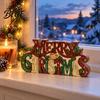 Decorative Holiday Signage Wooden Merry Christmas Sign 2D Flat Farmhouse Freestanding Table Centerpiece Small Keepsake Rustic Tiered Tray Decoration