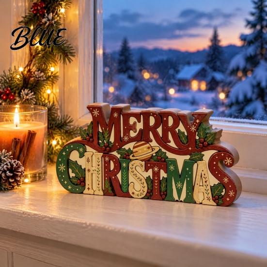 Decorative Holiday Signage Wooden Merry Christmas Sign 2D Flat Farmhouse Freestanding Table Centerpiece Small Keepsake Rustic Tiered Tray Decoration