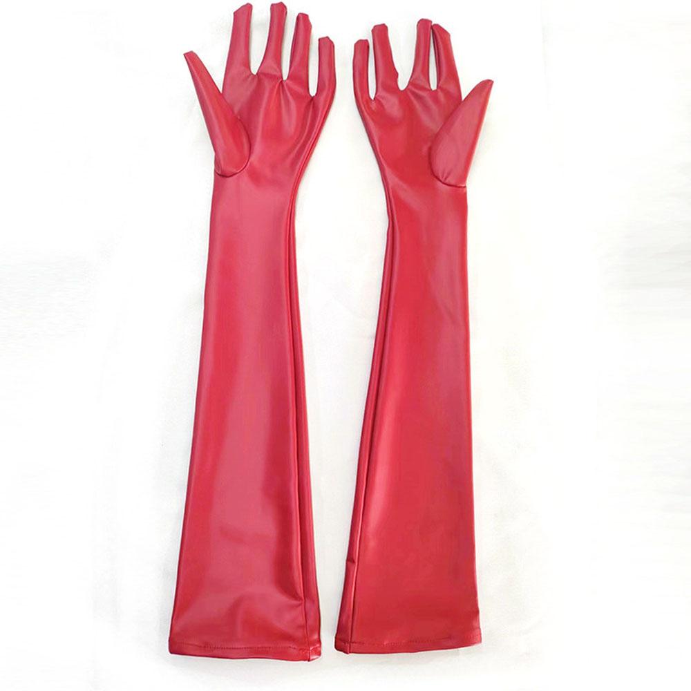 Unisex S-XXL Anti-Rutsch Faux-Latex Elastisch Glänzend PU-Leder Lange Handschuhe Wet-Look PVC Fäustlinge Cosplay Armschienen Eldiven Luvas Fäustlinge EXXL pink