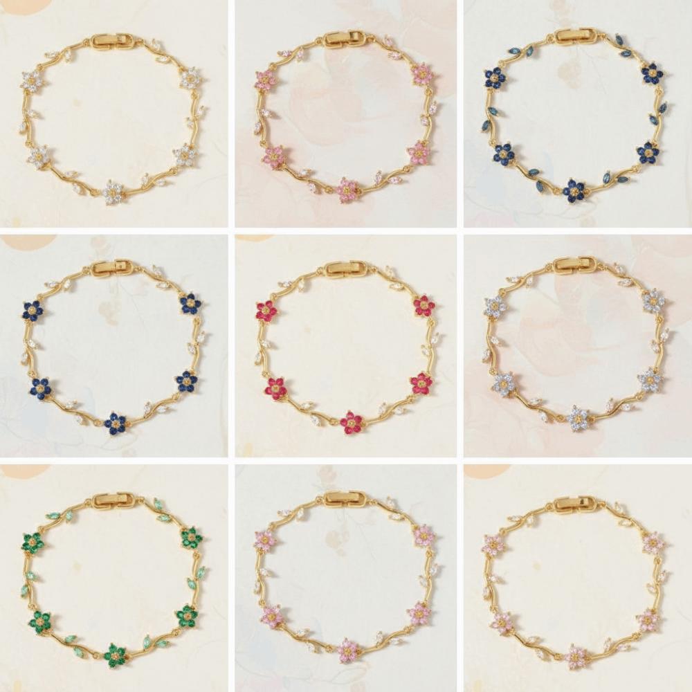 Shiny Flower Rhinestone Bracelet Elegant Zircon Hand Chain Stackable Leaves Wrist Jewelry Women
