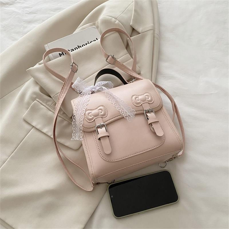 Cute College Style Bowknot Pu Backpack Handbag Lace Bow Ribbon Charm Shoulder Bag Sweet Trendy Women Girly Crossbody Bags Gifts