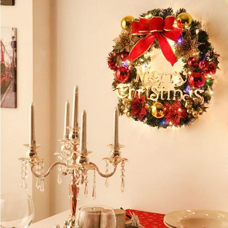 Corona de Navidad Colgante para Puerta Principal Ratán Aguja de Pino Artificial Nieve Guirnaldas Adorno Colgante Año Nuevo Navidad Decoración del Hogar