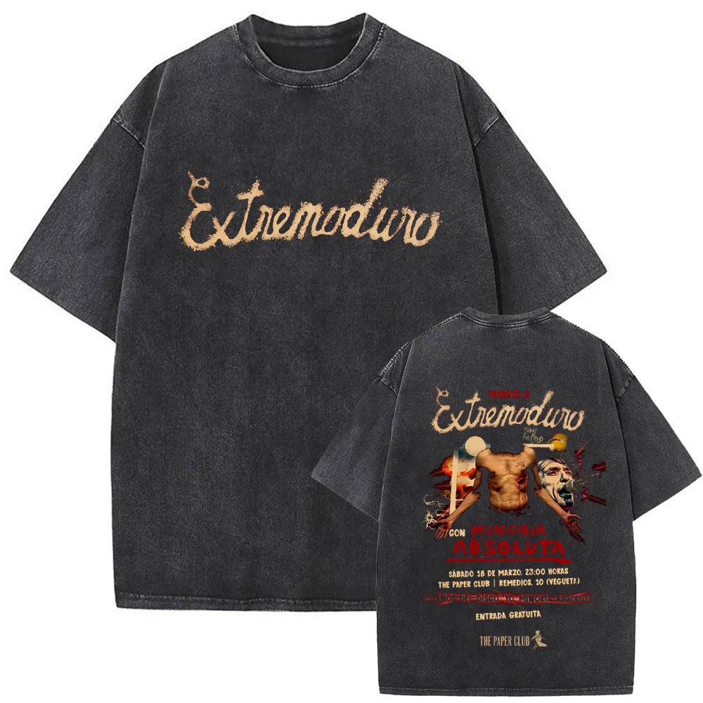 Rock Band EXTREMODURO Tour Vintage Gewaschenes T-Shirt Herren Mode Hip Hop Street T-Shirt Männlich Gothic Retro Übergroße T-Shirts
