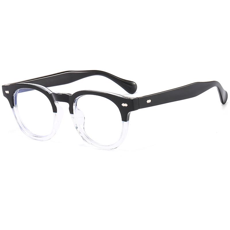 Anti-Blue Light Retro Black Frame Glasses for Men & Women - Trendy Round Face Style