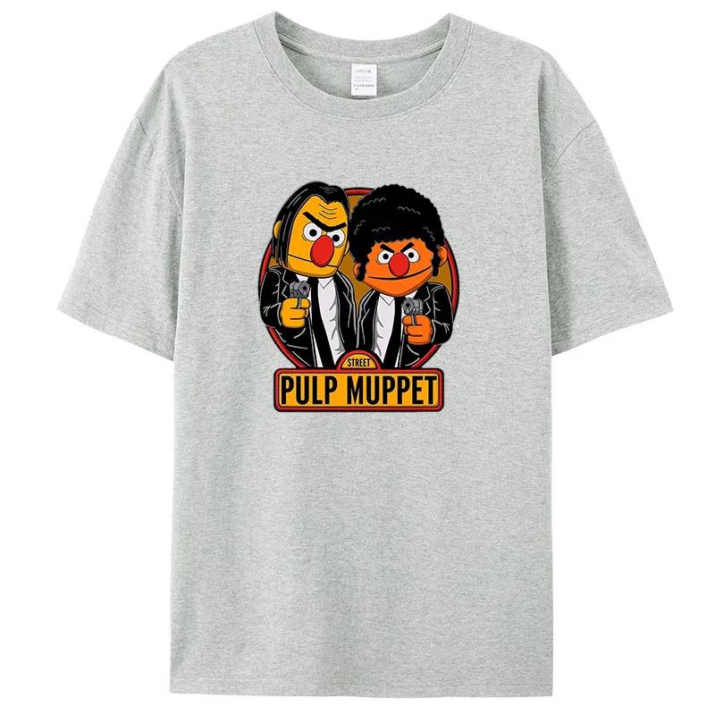 Fashion Mens Clothing Breathable Sesame Street Print Casual Cotton TShirt Vintage Summer Short Sleeve Summer TShirt