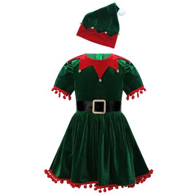 Kinder Kleinkinder Weihnachtskleid mit Hut Gürtel Sets Baby Mädchen Weihnachtsmann Elfen Kleidung Cosplay Feiertagsparty Outfit Weihnachts Kostüm