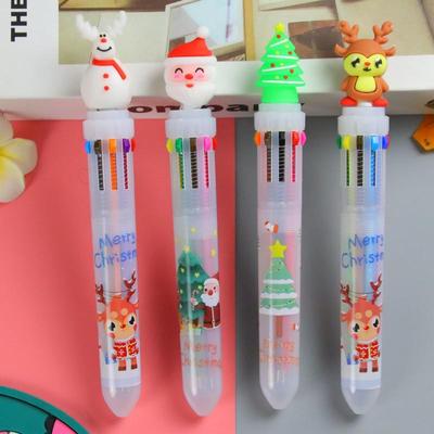 Ten-Color Christmas Ballpoint Pen: Cute Holiday Gift for Students, Ideal for Journaling with Multi-Color Ink.