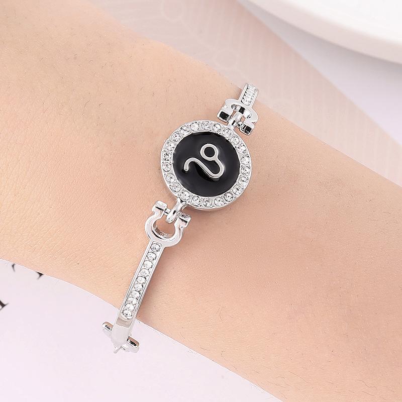 12 Zodiac Signs Bracelet for Women, Rose Gold Plated Inlaid Diamond Constellation Bangle, Fashion Couple Jewelry Gift