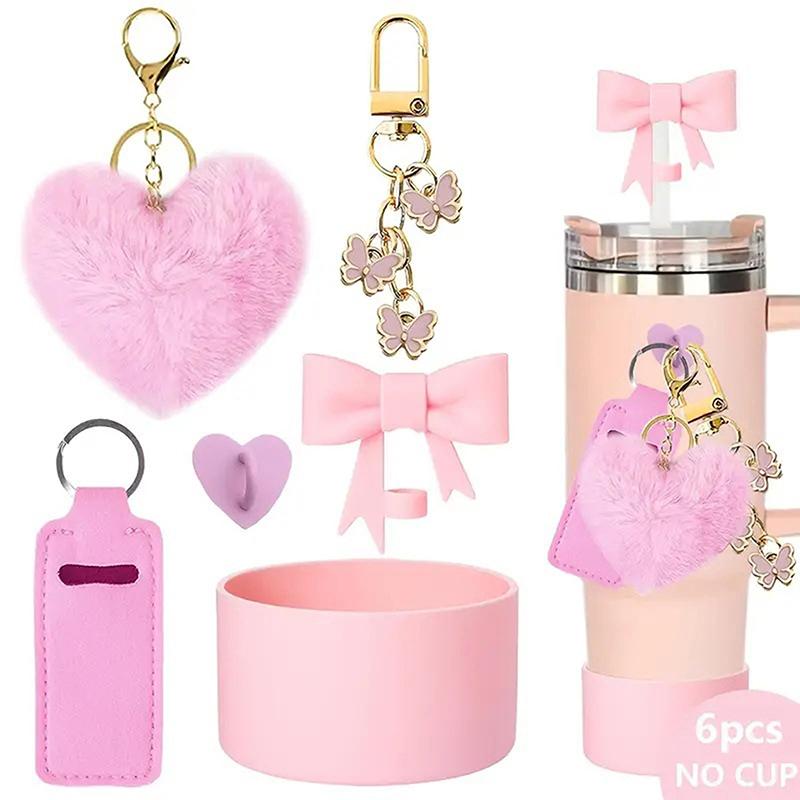 Bows Accessories For Stanley Cup 40&30Oz Tumbler With Handle,Including Bow Straw Topper,Chapstick Holder, Boot, Keychain Charms