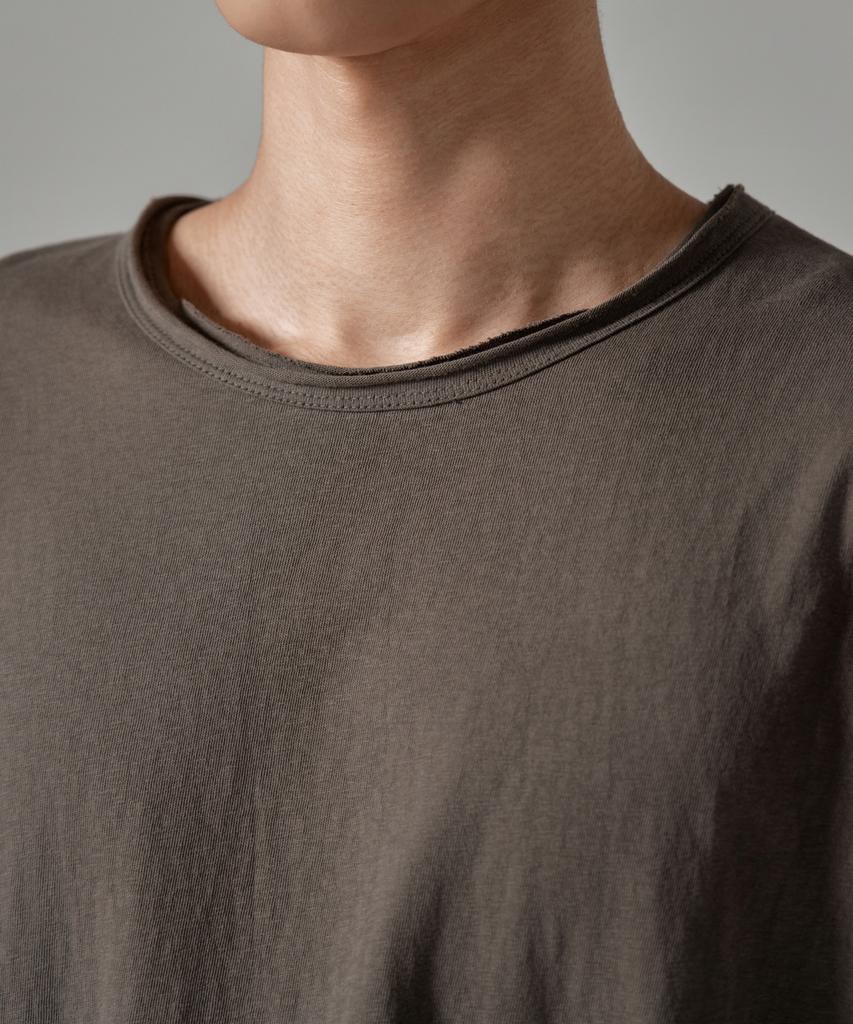 WAAR M1087 Cutoff Round Short Sleeve T-Shirt_Brown