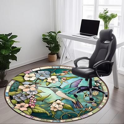 1pc Hummingbird Flowers Office Round Rug, Carpet for Office, Gaming, Lightweight Round Floor Mat Yy260205019